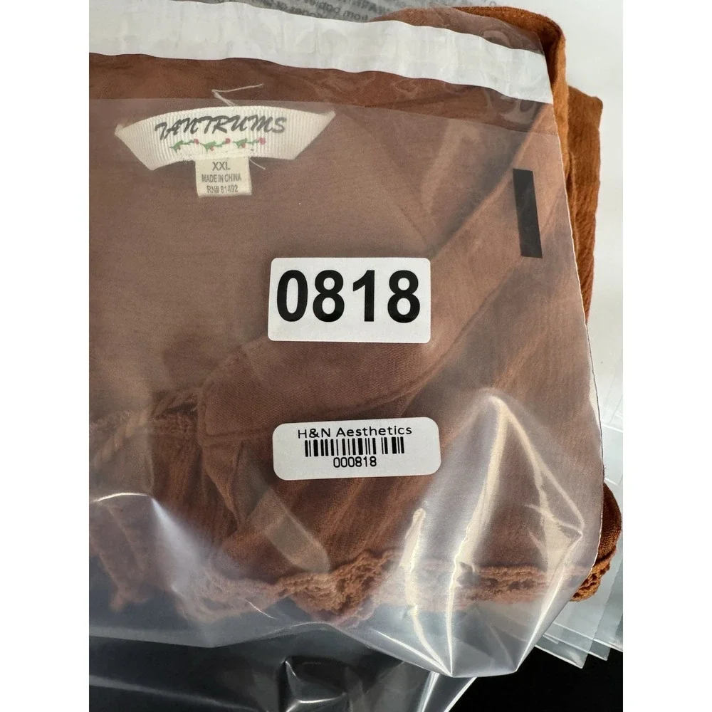 Tantrums 2X  Boho peasant Blouse western rodeo tassel rayon open knit‎ tan - Picture 9 of 9